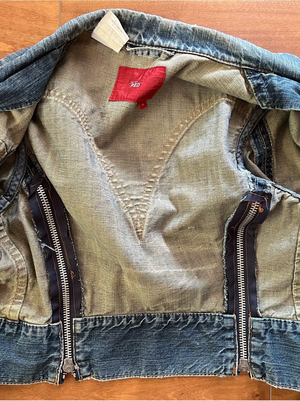 Levi's Red Label Distressed Blue Denim Multi Zipper Moto Jacket - Picture 4 of 10
